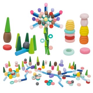 VIGA Klocki Drewniane Edukacyjne Układanka Montesori 141el.