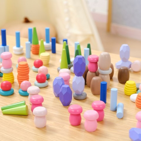 VIGA Klocki Drewniane Edukacyjne Układanka Montesori 141el.