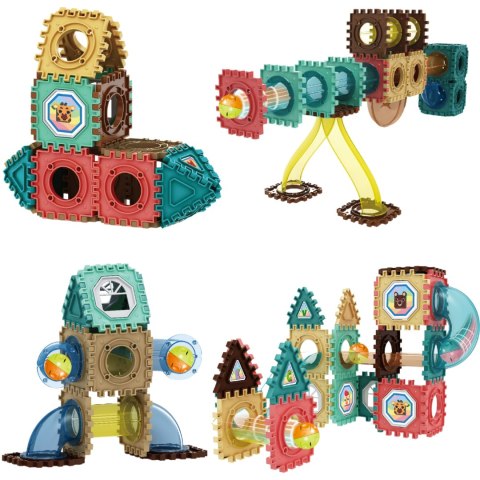 WOOPIE Klocki Konstrukcyjne 3D Zestaw Edukacyjny Tor Kulkowy Kulodrom Wafle 68el.