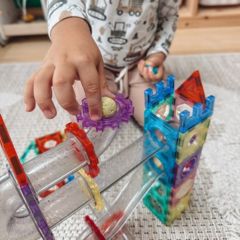 WOOPIE Klocki Magnetyczne Konstrukcyjne 3D Zestaw Edukacyjny Tor Kulkowy Kulodrom 126el.