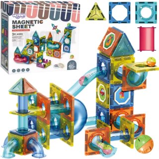 WOOPIE Klocki Magnetyczne Konstrukcyjne 3D Zestaw Edukacyjny Tor Kulkowy Kulodrom 42 el.