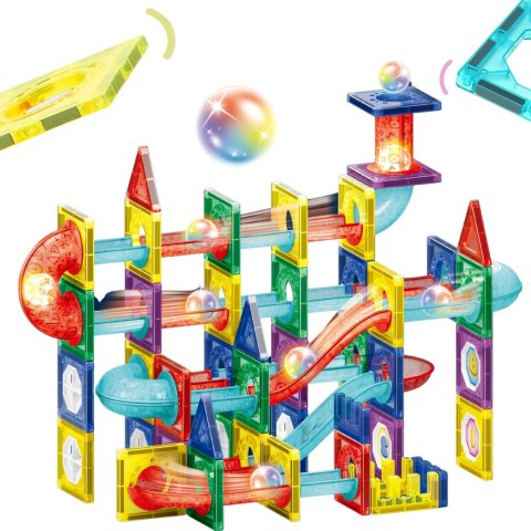 WOOPIE Klocki Magnetyczne Konstrukcyjne 3D Zestaw Edukacyjny Tor Kulkowy Kulodrom LED 105el.