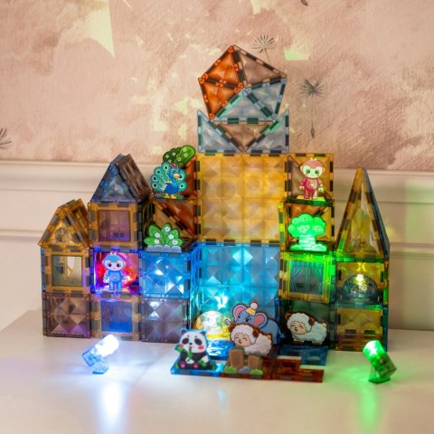 WOOPIE Klocki Magnetyczne Konstrukcyjne Świecące 3D Świat Zwierząt 124el.