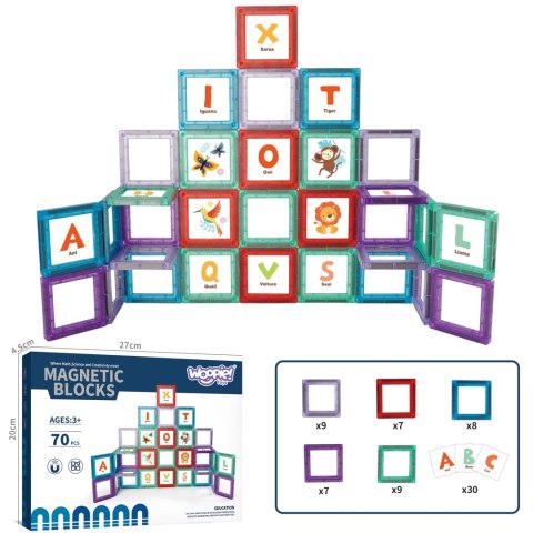 WOOPIE Przestrzenne Klocki Magnetyczne Nauka Liter 70 Elementów