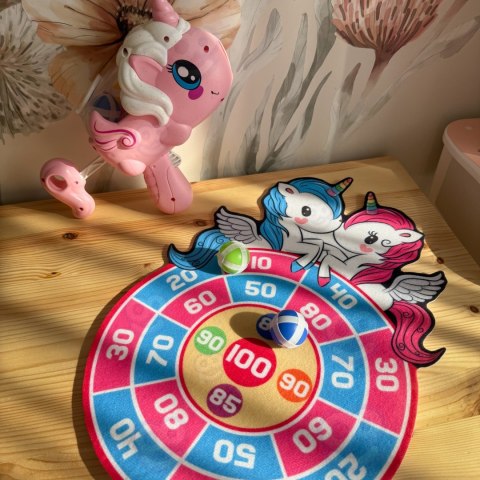 WOOPIE Gra Zręcznościowa w Rzutki na Rzepy Zestaw 2w1 Tarcza Wyrzutnia Jednorożec