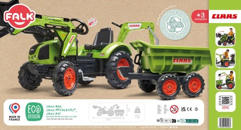 FALK Traktor CLAAS AVEC Zielony na Pedały z Przyczepką od 3 Lat