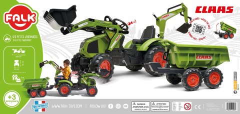 FALK Traktor CLAAS na Pedały z Przyczepą, Łyżką i Spychaczem od 3 Lat