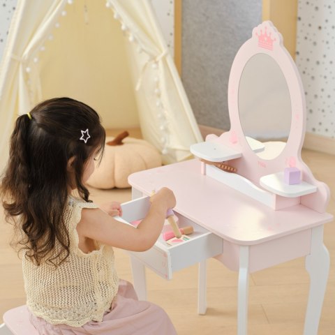 VIGA Duża Toaletka Drewniana Biało-Różowa z Lustrem i Krzesełkiem