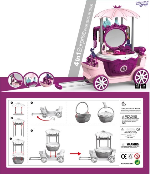 WOOPIE Salon Piękności Urody Toaletka na Kółkach Wózek Wlizka 31 akc. 4w1