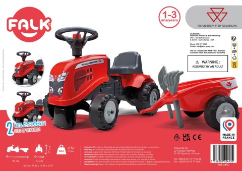 FALK Traktorek Baby Massey Ferguson Czerwony z Przyczepką + akc. Od 1 roku