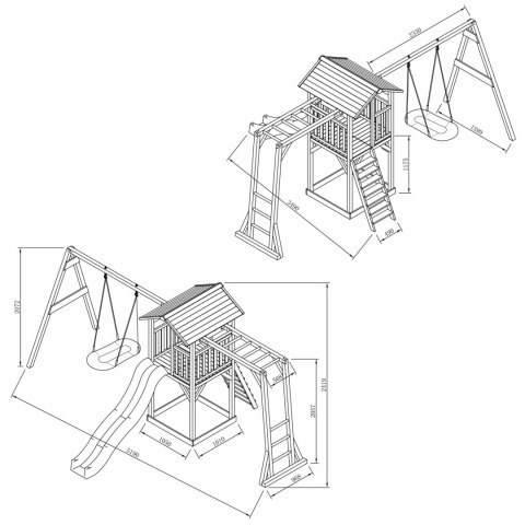 AXI Plac Zabaw Drewniany Wieża z Huśtawką Drabinki Wspinaczkowe Zjeżdżalnia XXL