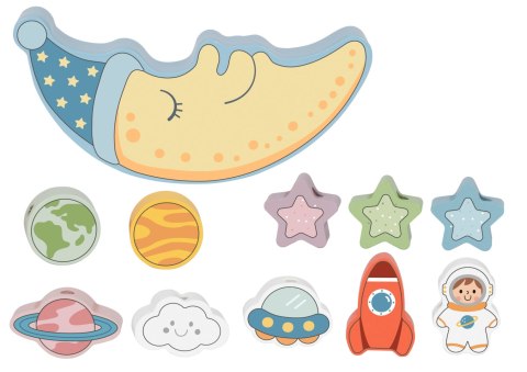 TOOKY TOY Kosmiczny Śpiący Księżyc Balansująca Układanka Drewniana Nawlekanka Montessori Kosmos