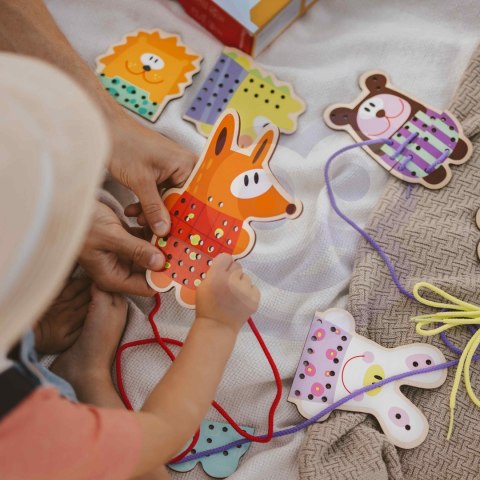 WOOPIE GREEN Drewniana Sznurowanka 5w1 Zwierzątka do Nawlekania