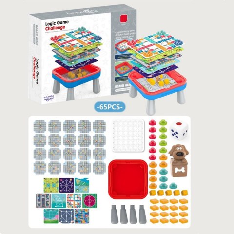WOOPIE Stolik Gier Planszowych Logicznych 65 el. Zestaw 11w1