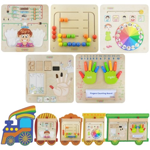 MASTERKIDZ Zestaw Tablic Pociąg 5w1 Tablica Sensoryczna Motoryczna Nauka Zmysłów i Emocji