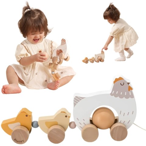 VIGA PolarB Drewniana Kurka z Pisklętami do Ciągnięcia