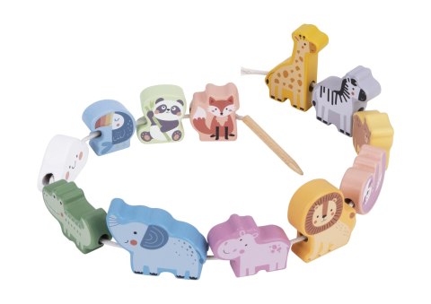 WOOPIE GREEN Drewniana Nawlekanka Klocki Przeplatanka ZOO Montessori 13 el.