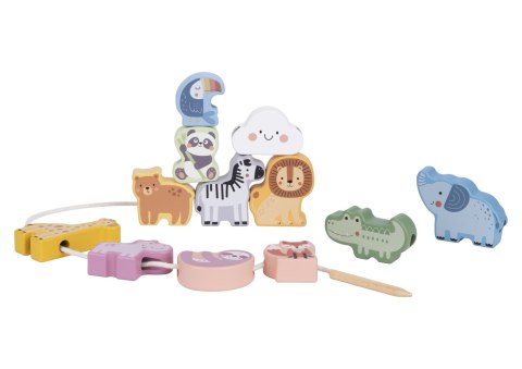 WOOPIE GREEN Drewniana Nawlekanka Klocki Przeplatanka ZOO Montessori 13 el.
