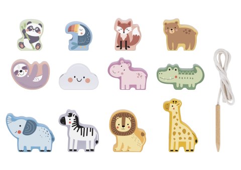 WOOPIE GREEN Drewniana Nawlekanka Klocki Przeplatanka ZOO Montessori 13 el.
