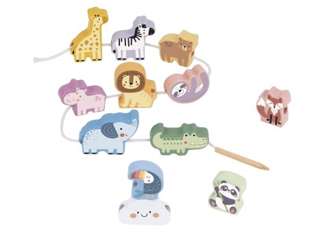 WOOPIE GREEN Drewniana Nawlekanka Klocki Przeplatanka ZOO Montessori 13 el.
