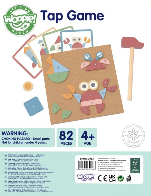 WOOPIE GREEN Drewniana Przybijanka z Młotkiem Układanka 20 wzorów 82 el.