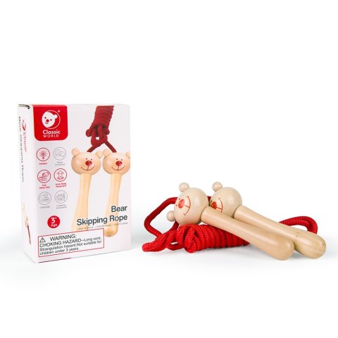 CLASSIC WORLD Skakanka Sznurkowa Czerwona Drewniane Rączki Miś 205cm