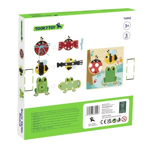 TOOKY TOY Drewniana Tablica Edukacyjna Sorter Trening Ćwiczenia Sznurek Guzik Klamerka