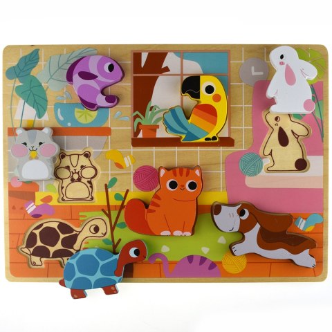 TOOKY TOY Drewniane Puzzle Montessori Zwierzątka Dom Dopasuj Kształty