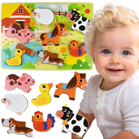 Tooky Toy Drewniane Puzzle Montessori Zwierzątka Farma Dopasuj Kształty