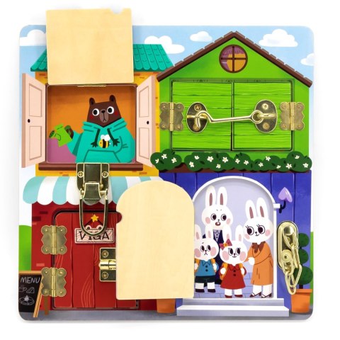 VIGA Drewniana Tablica Manipulacyjna Otwieranie Zamków i Zatrzasków Domek Montessori VIGA Drewniana Tablica Manipulacyjna Otwieranie Zamków i Zatrzasków Domek Montessori