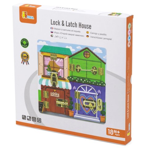 VIGA Drewniana Tablica Manipulacyjna Otwieranie Zamków i Zatrzasków Domek Montessori VIGA Drewniana Tablica Manipulacyjna Otwieranie Zamków i Zatrzasków Domek Montessori