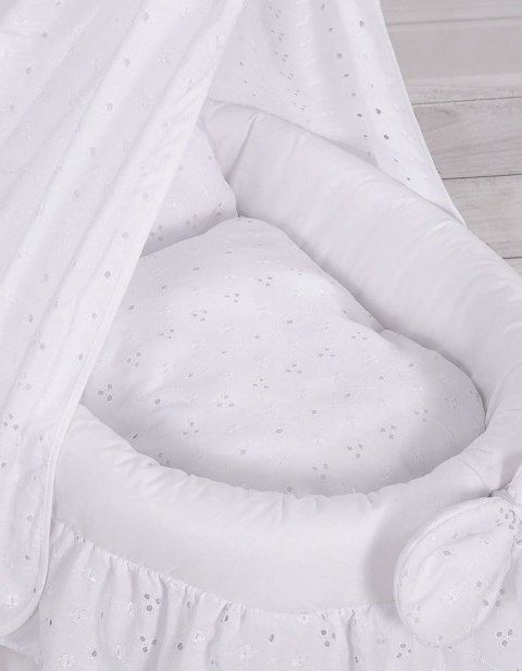 Wózek Dla Lalek - Kosz Mojżesza Dla Lalek Z Baldachimem - Biały Z Haftowaną Koronką