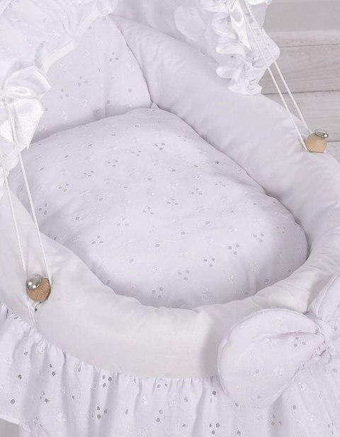 Wózek Dla Lalek - Kosz Mojżesza Dla Lalek Z Budką - Biały Z Haftowaną Koronką