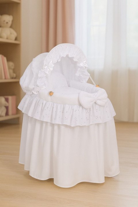 Wózek Dla Lalek - Kosz Mojżesza Dla Lalek Z Budką - Biały Z Haftowaną Koronką