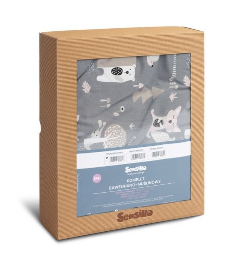 KOMPLET BAWEŁNA-MUŚLIN OPAK. POLANA GRAFITOWY