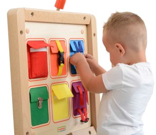 Masterkidz Drewniana Tablica Manipulacyjna Ścienna Flex Kolorowe Kieszonki Klamry I Rzepy