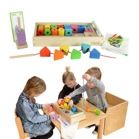 Masterkidz Duża Drewniana Nawlekanka Sznurowanka Montessori