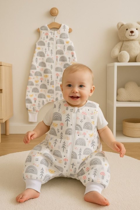 Śpiworek dla dzieci z nogawkami bawełniany ocieplany L 9-24 mcy TOG 2.5 - jeżyki szare