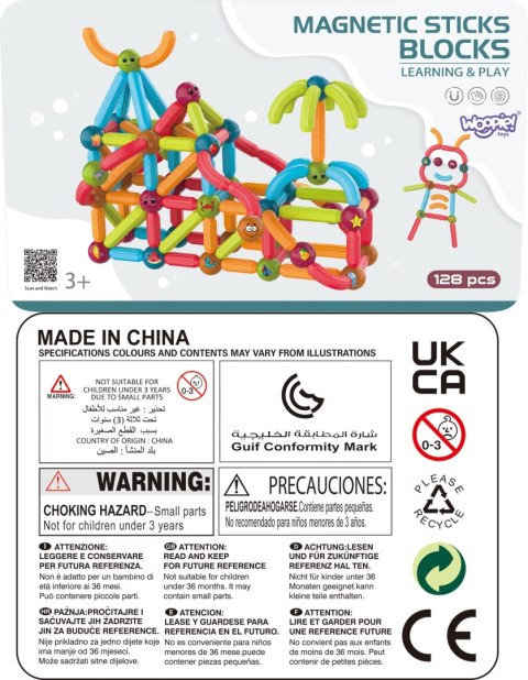 Woopie Magnetyczne Klocki Konstrukcyjne Edukacyjne 128 El.