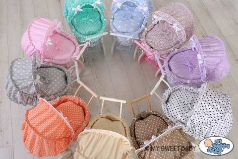 Wiklinowy Wózek Dla Lalek Wysoki Z Niebieską Pościelką I Wyściółką- Naturalny