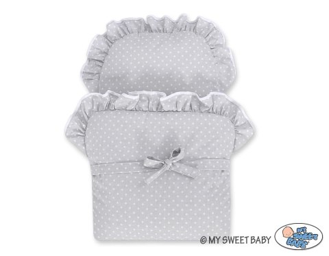 Wiklinowy Wózek Dla Lalek Wysoki Z Szarą Pościelką I Wyściółką- Naturalny