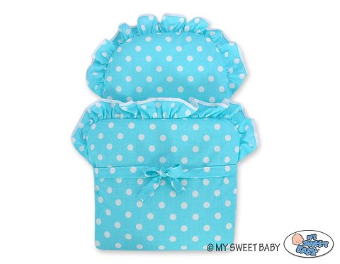 Wiklinowy Wózek Dla Lalek Wysoki Z Turkusową Pościelką I Wyściółką- Naturalny