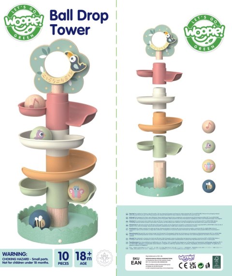 WOOPIE GREEN Drewniany Kulodrom Tor Kulkowy Sensoryczny Edukacyjny 6 el.