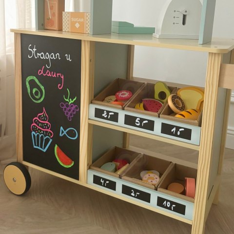 WOOPIE GREEN Duży Wielofunkcyjny Sklepik 5w1 Stragan Supermarket Restauracja Kawiarnia Kuchnia 73 el