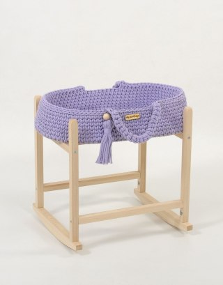 Kosz Mojżesza BOHO bawełniany nosidełko dla lalek z drewnianą kołyską - fioletowy