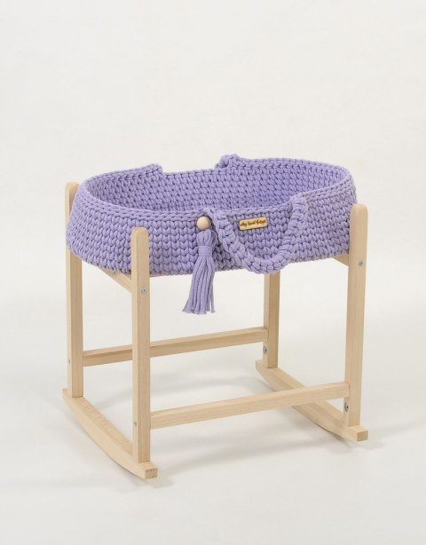 Kosz Mojżesza BOHO bawełniany nosidełko dla lalek z drewnianą kołyską - fioletowy