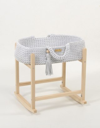 Kosz Mojżesza BOHO bawełniany nosidełko dla lalek z drewnianą kołyską - jasny szary