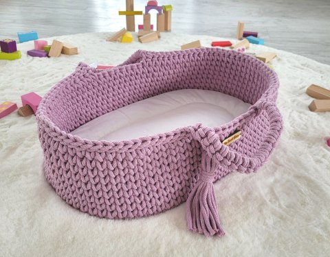 Kosz Mojżesza BOHO bawełniany nosidełko dla lalek z drewnianą kołyską - lawenda