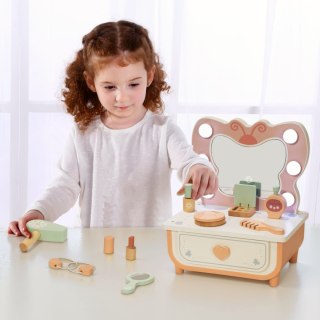 TOOKY TOY Drewniana Toaletka Motyl Akcesoria Lustro z Oświetleniem LED + Kosmetyki