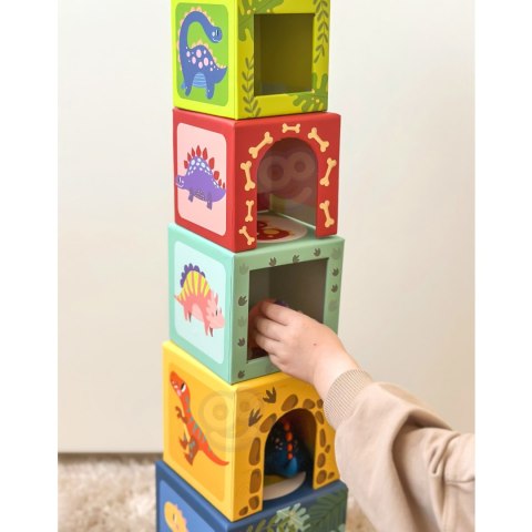 TOOKY TOY Drewniane Klocki Układanka Edukacyjna + 6 Figurek do zabawy 12 el.